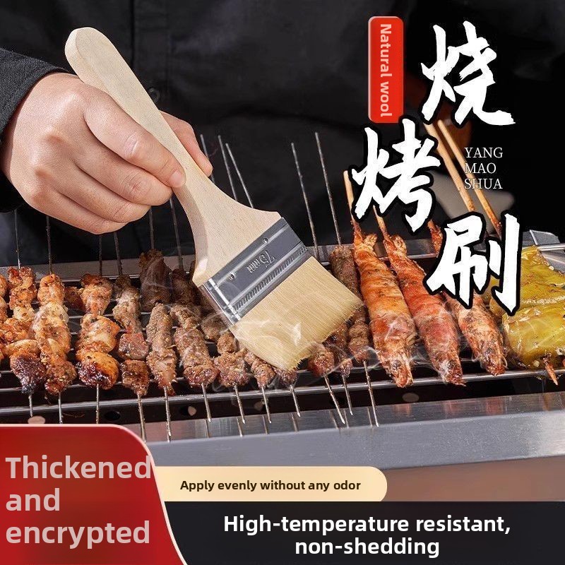 Kitchen Baking Utensils - Holzgriff-Wollbürste mit Weichen Borsten, BBQ-Bürste, Öl-