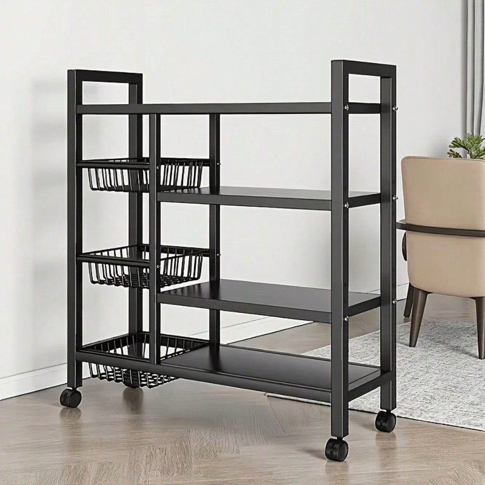 Kitchen Baking Island - Bewegliches Küchenregal mit großem Metallgitterkorb &