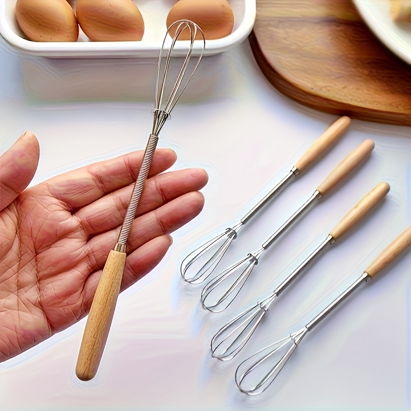 Kitchen Baking Must Haves - Edelstahl-Mini-Eiermixer mit Holzgriff, manueller Milchaufschäumer, Kaffeemixer,