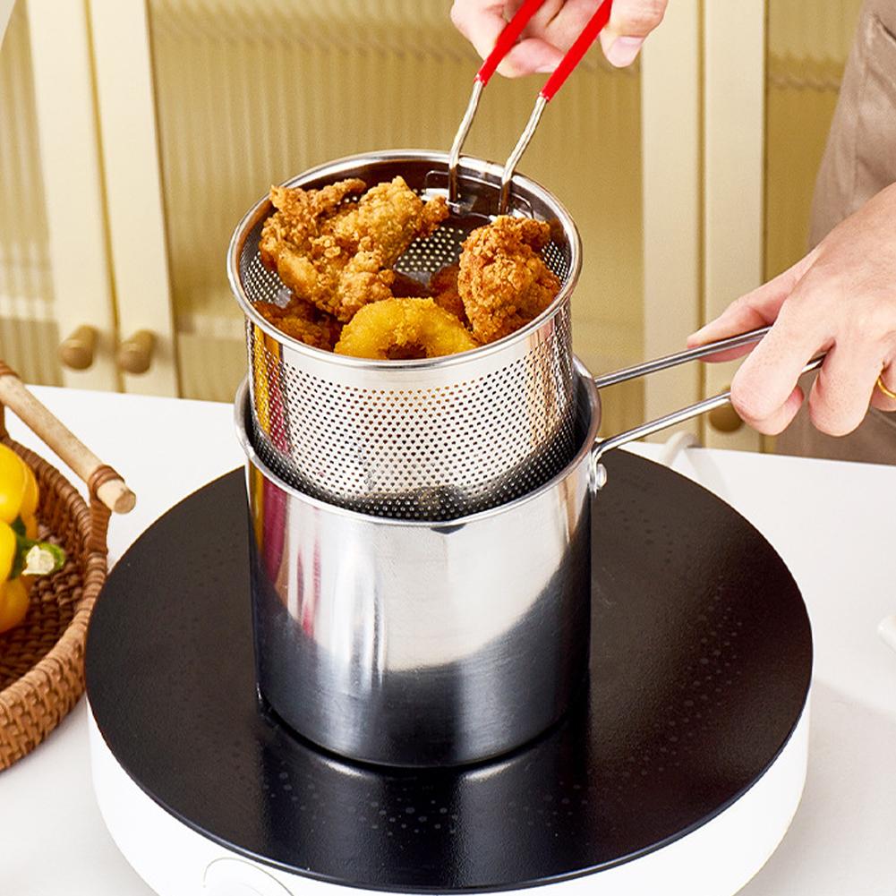 Miniature Baking Kitchen - Edelstahl-Frittiertopf mit Siebkorb, Mini-Tempura-Frittiertopf für Pommes