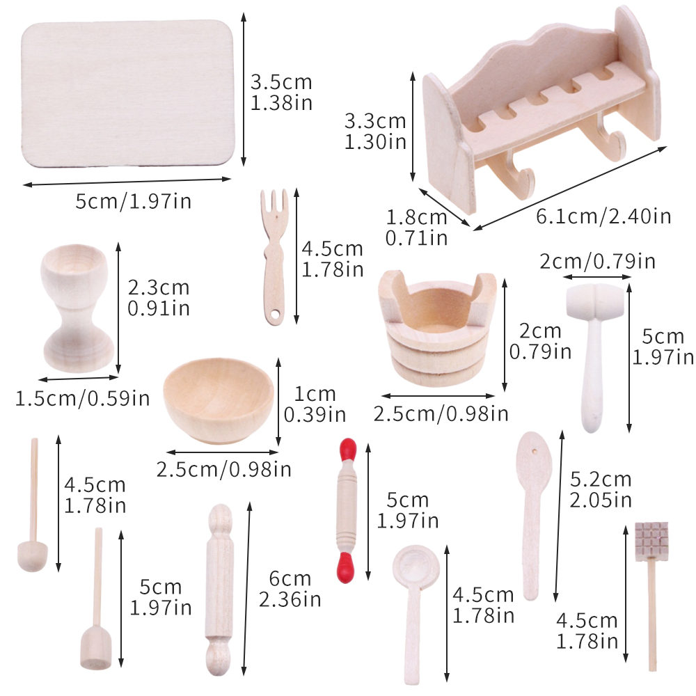 Mini Kitchen Baking - Puppenhaus Mini Weiß Embryo Holz Küche