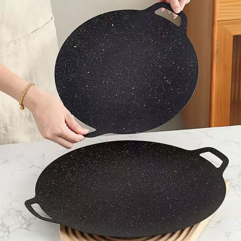 Kitchen Baking Tray Organiser - Dünne koreanische Grillpfanne, runde BBQ-Grillplatte, antihaftbeschichtet,
